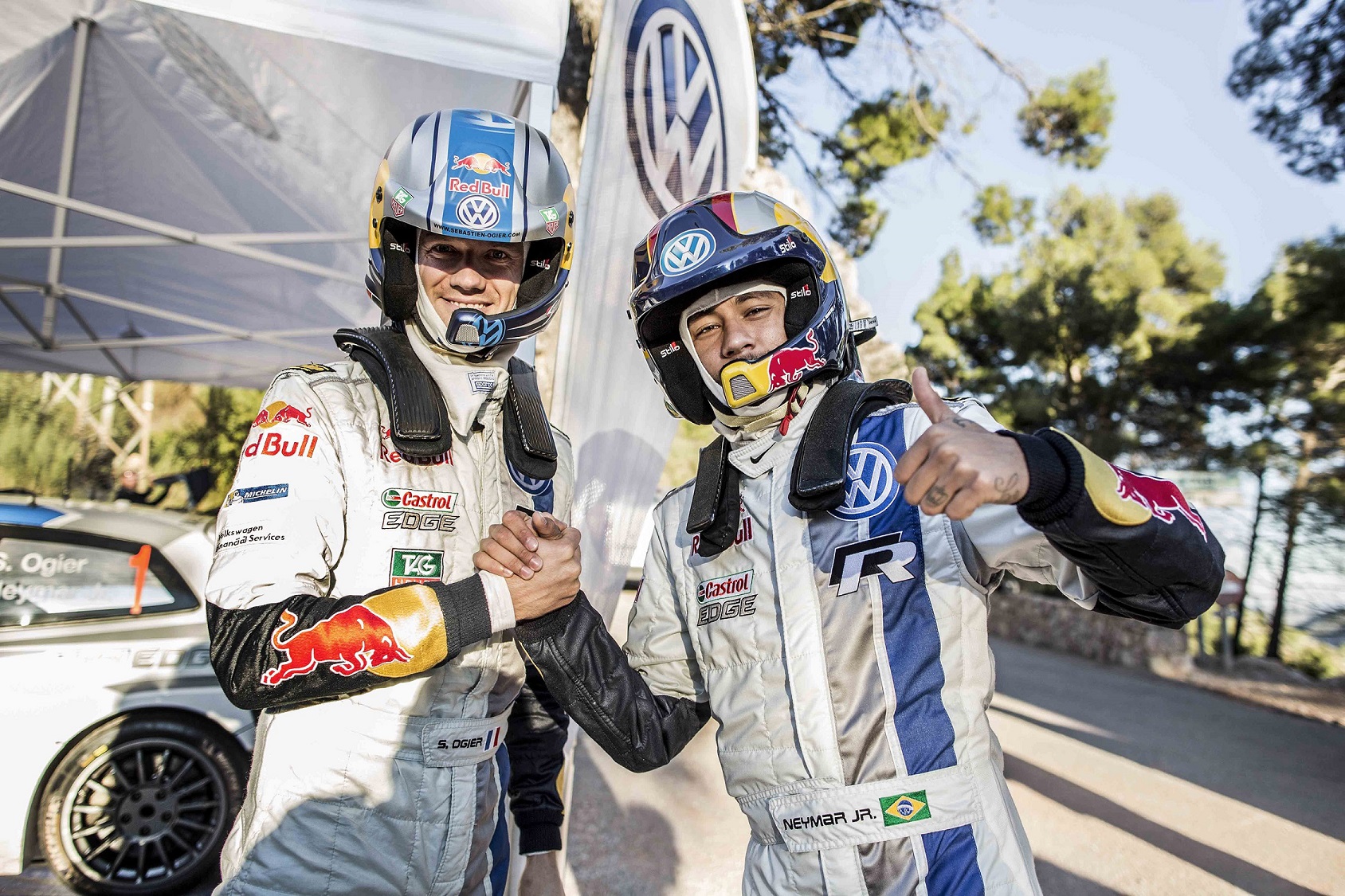 Neymar co-drives with Ogier